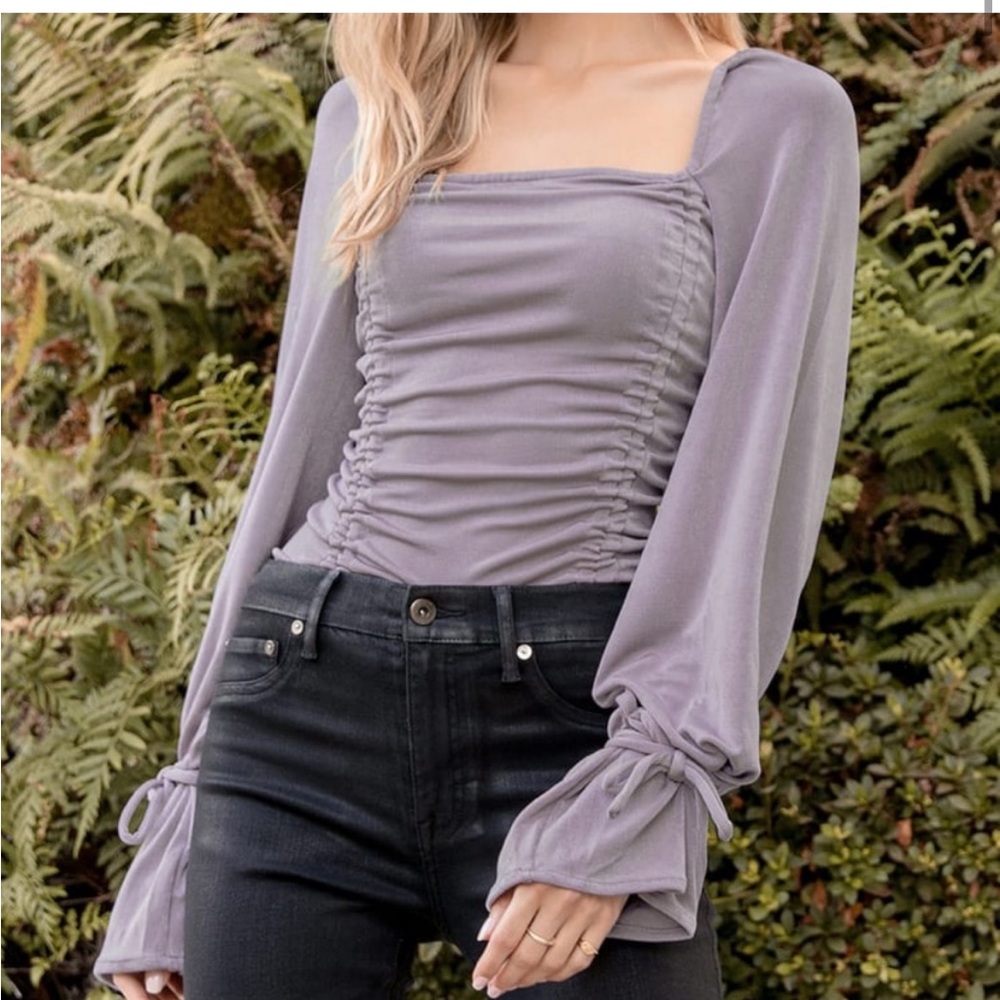 FREE PEOPLE Meant To Be Shiny Purple Ruched Bodysuit S